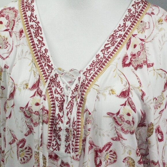 CJ Banks Red/Mustard Yellow Boho Tie Front 3/4 Sleeve Blouse Size X - Picture 2 of 5